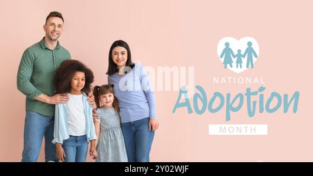 Banner for National Adoption Month with happy family Stock Photo