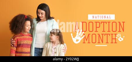 Banner for National Adoption Month with happy family Stock Photo