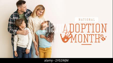 Banner for National Adoption Month with happy family Stock Photo