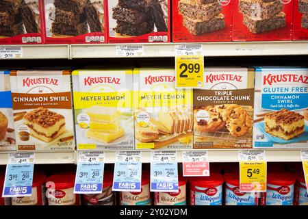 Los Angeles, California, United States - 05-20-2022: A view of several packages of Krusteaz pastry mix, on display at a local grocery store. Stock Photo