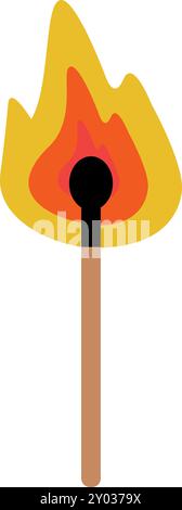 Burning match stick color icon. Fire starter Stock Vector