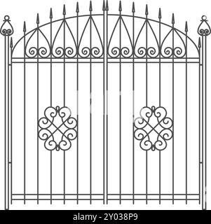 Park wrought gates. Vintage forged fence entry Stock Vector