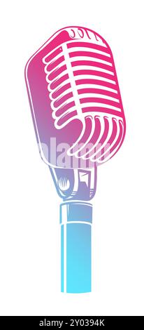 Neon microphone logo. Club music with glowing light effect Stock Vector