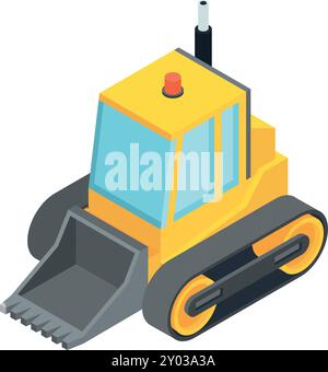 Bulldozer yellow isometric icon. Industrial heavy machinery Stock Vector