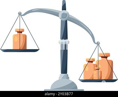 Weights comparison on old scales calibration cartoon icon Stock Vector