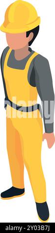 Worker character. Industrial construction engineer isometric icon Stock Vector