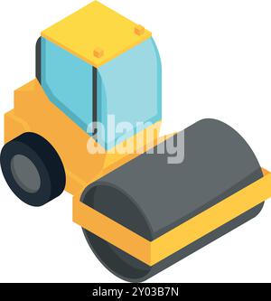 Road roller industrial machine yellow isometric icon Stock Vector