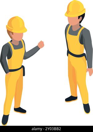 Engineers talking. Isometric construction workers. Industrial characters Stock Vector