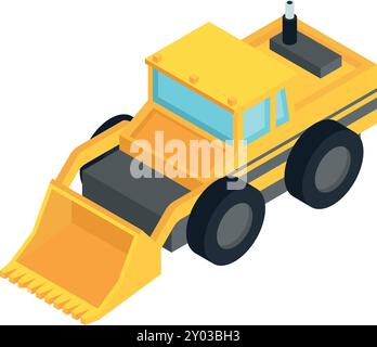 Front loader machine isometric icon. Construction tractor Stock Vector