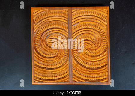 Traditional Maori Wood Carving on Display Stock Photo