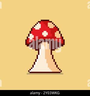 Vector Illustration of mushroom with Pixel Art Design, perfect for game assets themed designs Stock Vector