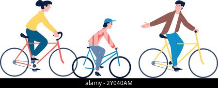 Family ride on bicycles together. Outdoor cycle trip Stock Vector