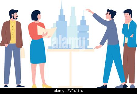 Architecture engineer discuss building plan. Contractor team Stock Vector