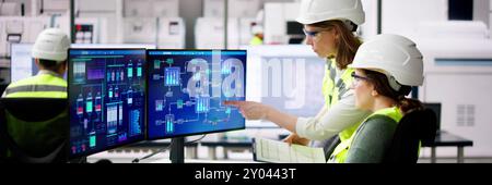 Engineer Operators Using Scada System At Industrial Plant Stock Photo