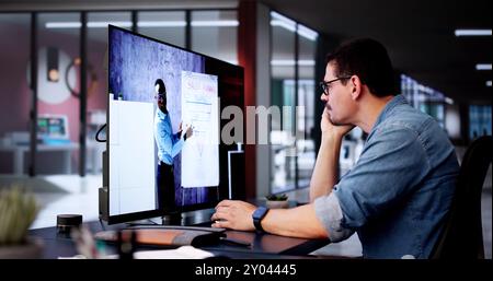 Virtual Online Training Webinar Meeting. Management Lecture Stock Photo