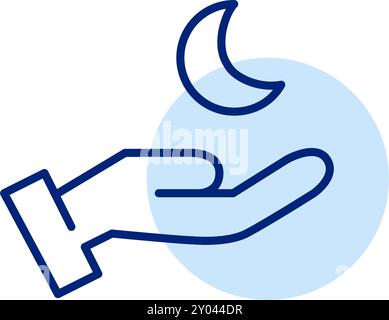 Crescent moon in hand. Night time care and support. Pixel perfect, editable stroke icon Stock Vector
