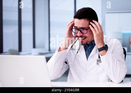 Ransomware Malware Attack And Breach. Hospital Computer Hacked Stock Photo