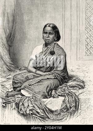 Malagasy Woman Resident Immigrant in Reunion island. Western Indian Ocean, drawing by Mettais. Journey to Reunion Island, 1861 by Louis Laurent Simonin (1830-1886) Le Tour du Monde 1862 Stock Photo