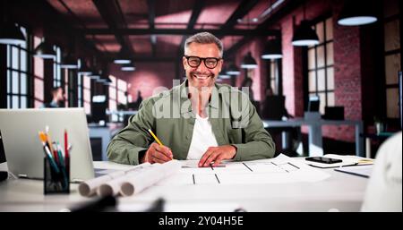 Civil Engineer Drawing Architecture Plan. Construction Design Stock Photo