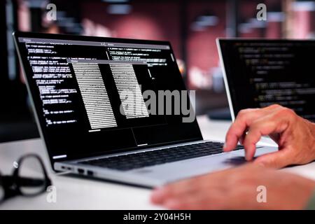 Overemployed Man Working Two Full Time Jobs Stock Photo