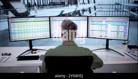 Analyst Working With Spreadsheet Business Data On Computer Stock Photo