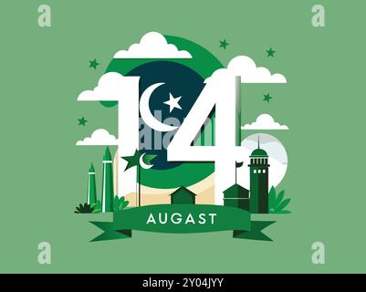 Happy Independence Day 14 August Pakistan Stock Vector