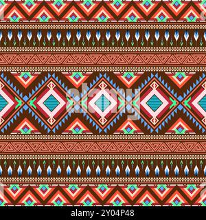 Colorful seamless fabric pattern in Navajo native American tribe art style Stock Vector