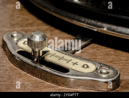 Fragment of an old turntable record player close-up macro Stock Photo