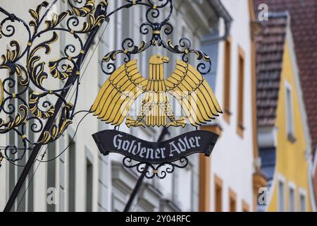 Goldener Adler, inn sign in Ellwangen. The Ellwangen circle of CDU and CSU politicians met in the former inn in the post-war period. Ellwangen, Baden- Stock Photo