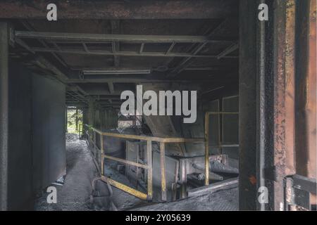 Abandoned industrial plant with rusty railings and gloomy atmosphere, HF4 steelworks, Lost Place, Dampremy, Charleroi, Province of Hainaut, Belgium, E Stock Photo