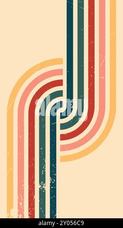 Abstract background of rainbow groovy Wavy Line design in 1970s Hippie Vintage Retro style. Old Vintage Retro background, Vector pattern Stock Vector