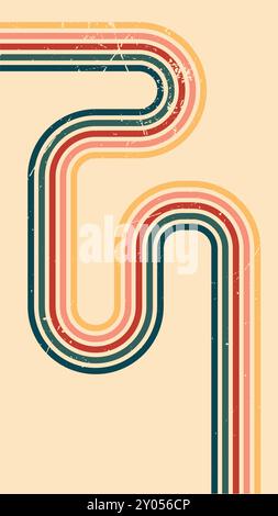 Abstract background of rainbow groovy Wavy Line design in 1970s Hippie Vintage Retro style. Old Vintage Retro background, Vector pattern Stock Vector