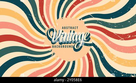 Abstract background of rainbow groovy Wavy Line design in 1970s Hippie Vintage Retro style. Old Vintage Retro background, Vintage 70s, vintage pattern Stock Vector