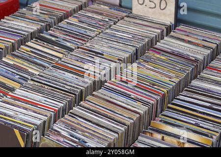 Used CDs for sale at flea market Stock Photo - Alamy