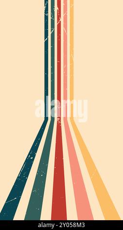 Abstract background of rainbow groovy Wavy Line design in 1970s Hippie Vintage Retro style. Old Vintage Retro background, Vector pattern Stock Vector