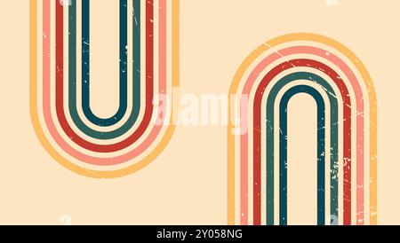 Abstract background of rainbow groovy Wavy Line design in 1970s Hippie Vintage Retro style. Old Vintage Retro background, Vintage 70s, vintage pattern Stock Vector