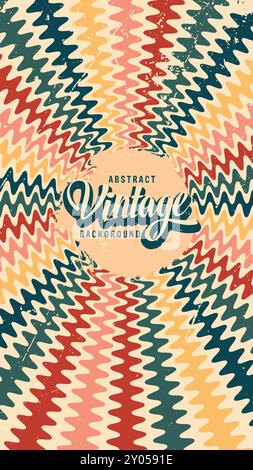 Abstract background of rainbow groovy Wavy Line design in 1970s Hippie Vintage Retro style. Old Vintage Retro background, Vector pattern Stock Vector