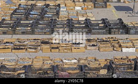 Hardware material in crates and boxes Stock Photo