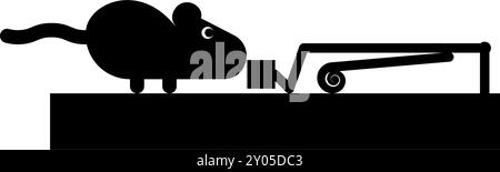 Mouse wants to eat piece of cheese from mousetrap silhouette rodent icon black color vector illustration image flat style simple Stock Vector