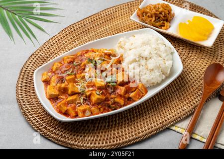 Korean food, shrimp, meat, dumplings, kimchi, xiaolongbao, mapa tofu rice, ribs, octopus, hot pot, side dishes, pickled radish Stock Photo