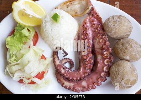 Grilled octopus with side dishes on a plate Stock Photo