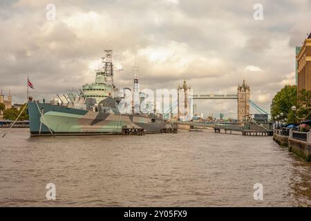 HMS Belfast Town Class Light Cruiser Stock Photo