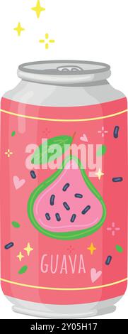 Guava juice in aluminum can. Soda cartoon icon isolated on white background Stock Vector