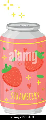 Strawberry drink in aluminum can. Beverage cartoon icon isolated on white background Stock Vector