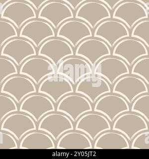 Brush lines scallop seamless pattern. Vector background illustration. Stock Vector