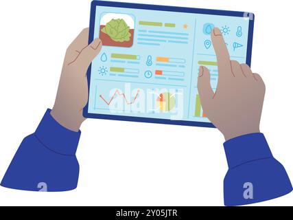 Agriculture app on tablet screen. Digital farming technology isolated on white background Stock Vector