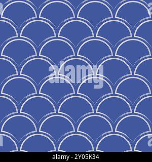 Brush lines scallop seamless pattern. Blue stroke arch repeat background. Vector illustration. Stock Vector