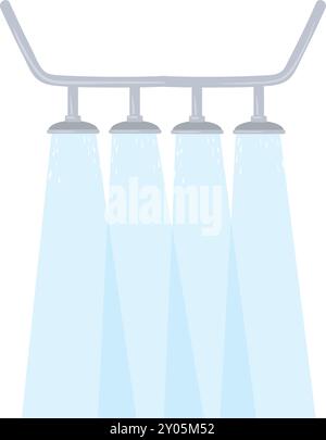 Industrial shower. Pouring water from manufacture pipes isolated on white background Stock Vector