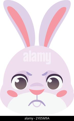 Angry rabbit head. Cute bunny color emoji isolated on white background Stock Vector