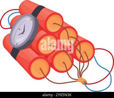 Explosive with round clock cartoon icon. Dynamite or bomb isolated on white background Stock Vector